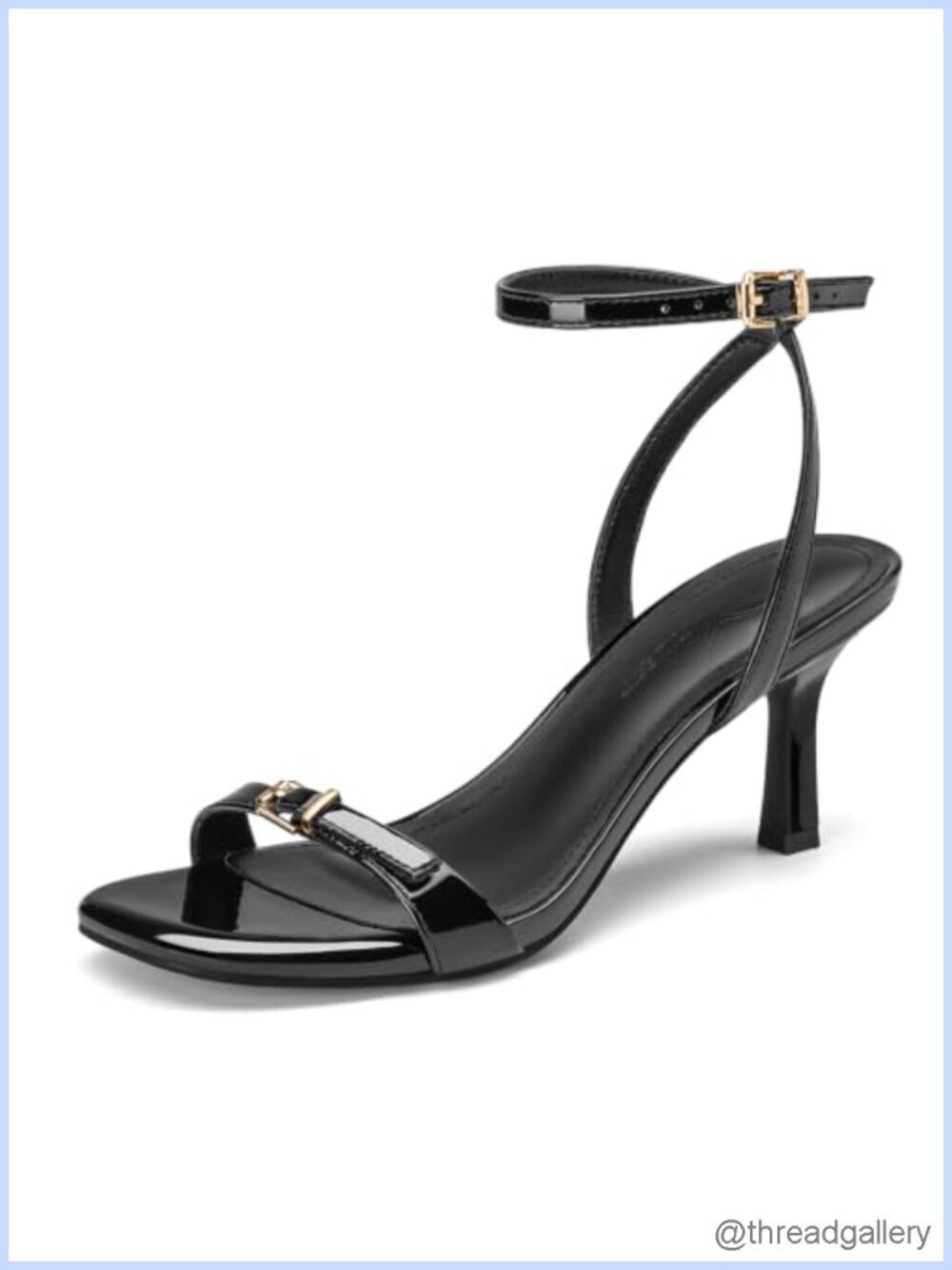 Kitten Heel Square Open Toe Ankle Strap Heeled Sandals PU Size 7